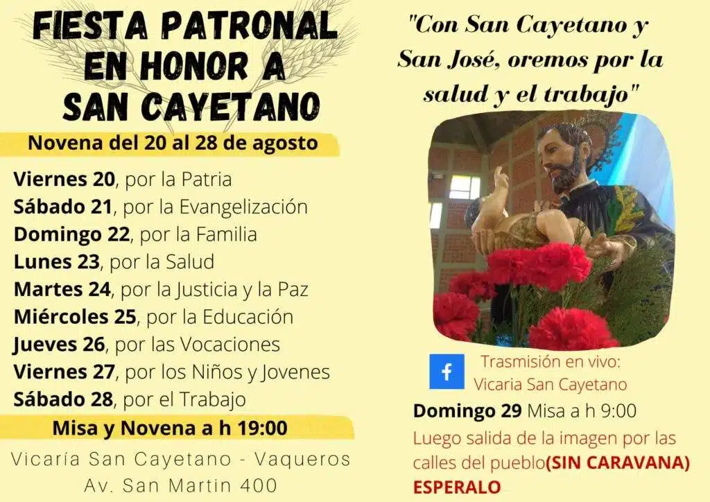 horarios de misas en Iglesia Vicaría San Cayetano en Vaqueros